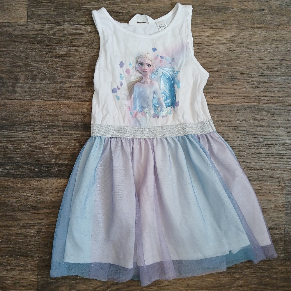 H&M Kids' Disney Frozen Sleeveless Dress with a Tulle Skirt and an Elsa Print.